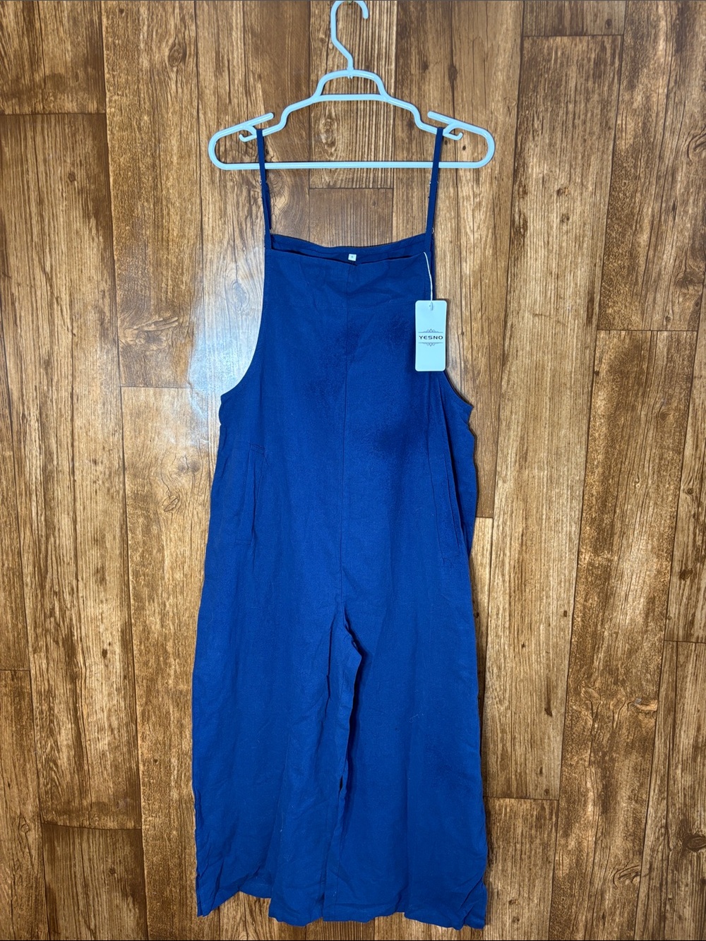 NWT Yesno Women's Wide-Leg Royal Blue Linen Jumpsuit with Adjustable Straps